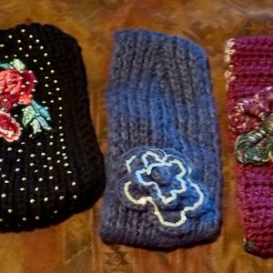 Elegant Embroidered Knit Headbands - Black, Blue, Purple